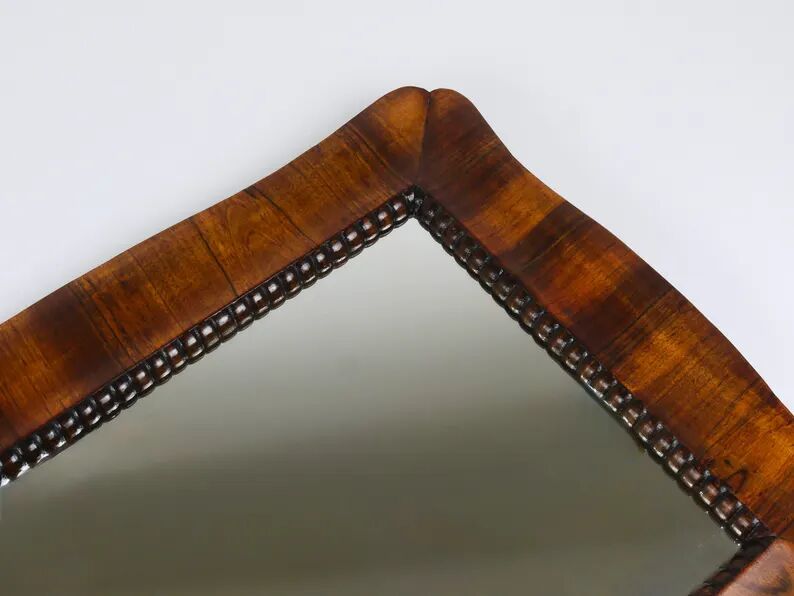 Square Biedermeier Carved & Scalloped Walnut Wall Mirror, Vienna, ca. 1850