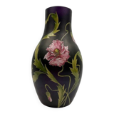 Art Nouveau vase in purple enamelled glass with poppy decoration, Poschinger circa 1900