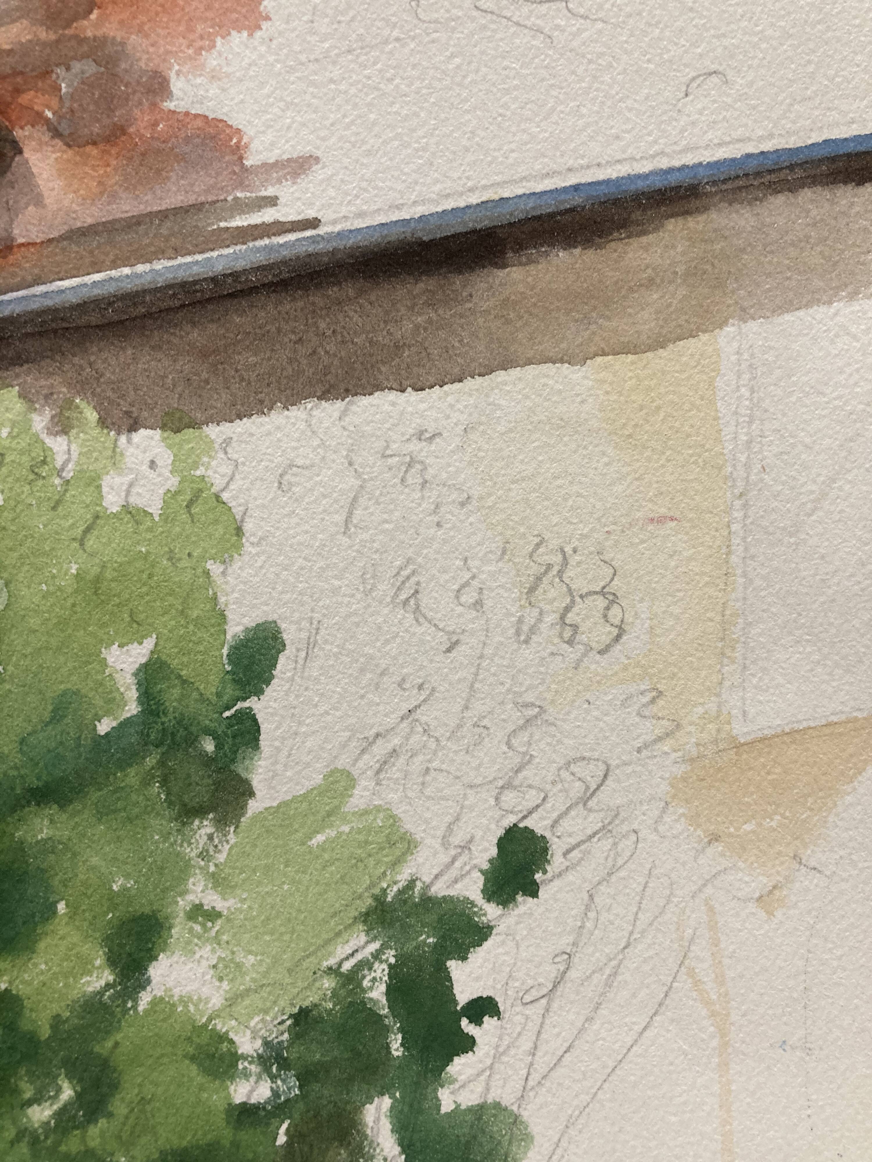 Watercolor landscape old house