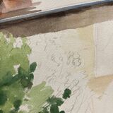 Aquarelle paysage demeure ancienne
