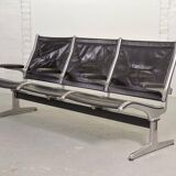 Charles Eames Black Leather 3-Seat Tandem Sling Airport Bench Herman Miller