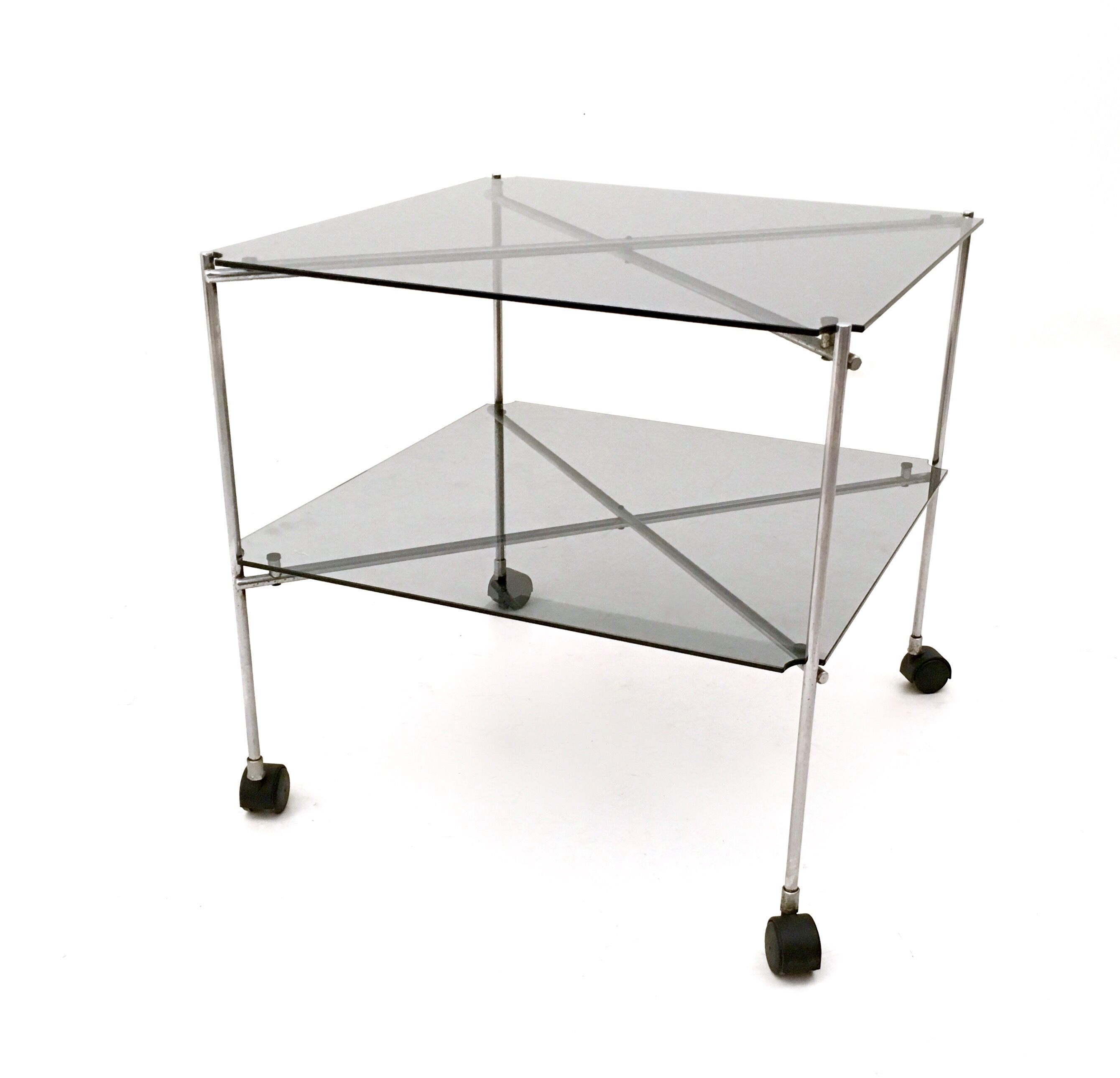 Pair of Postmodern Glass Carts Mod. Biplano by Bruno Munari for Robots, Italy