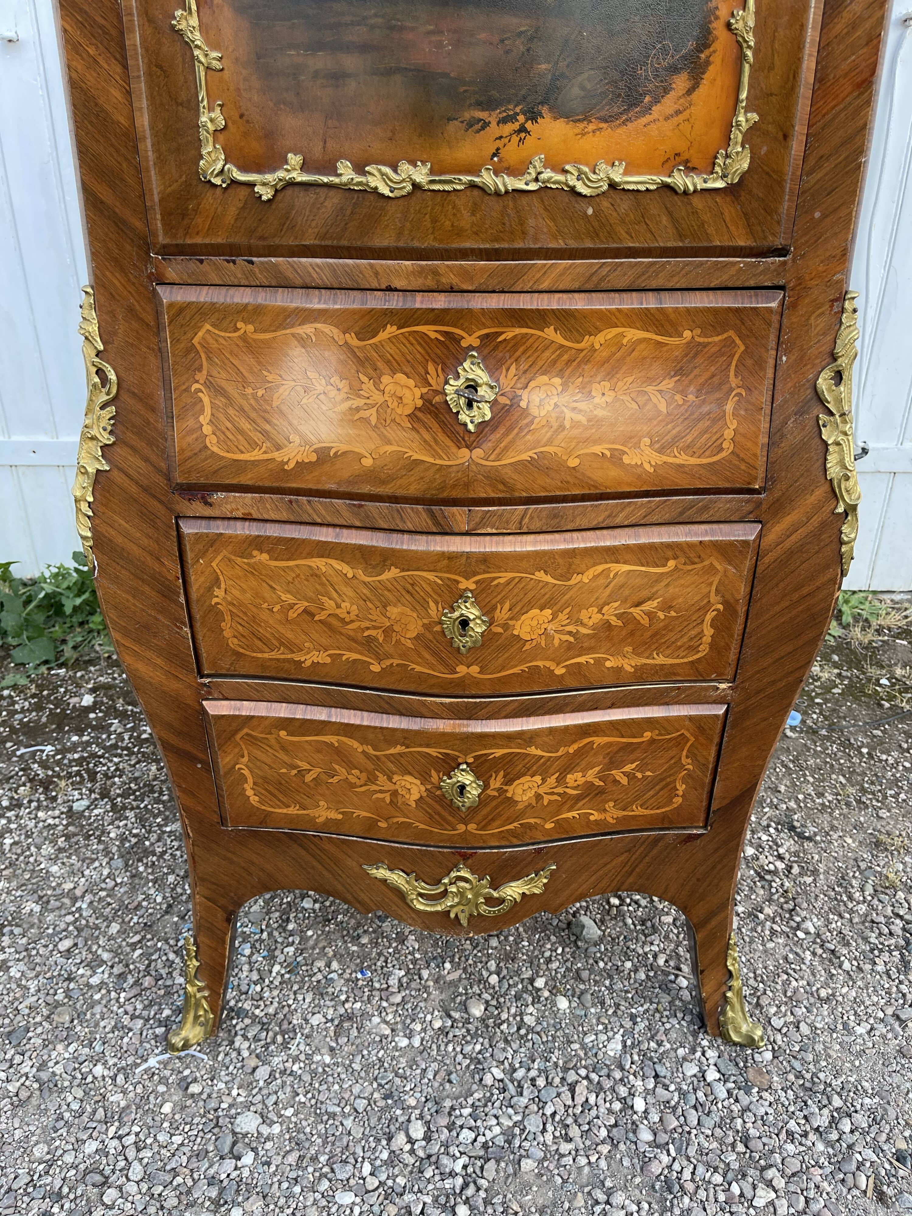 Secretary louis XV curved, varnish Martin, marquetry