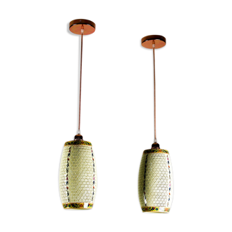 Pair of vintage oriental ceramic pendant lights, 1980s