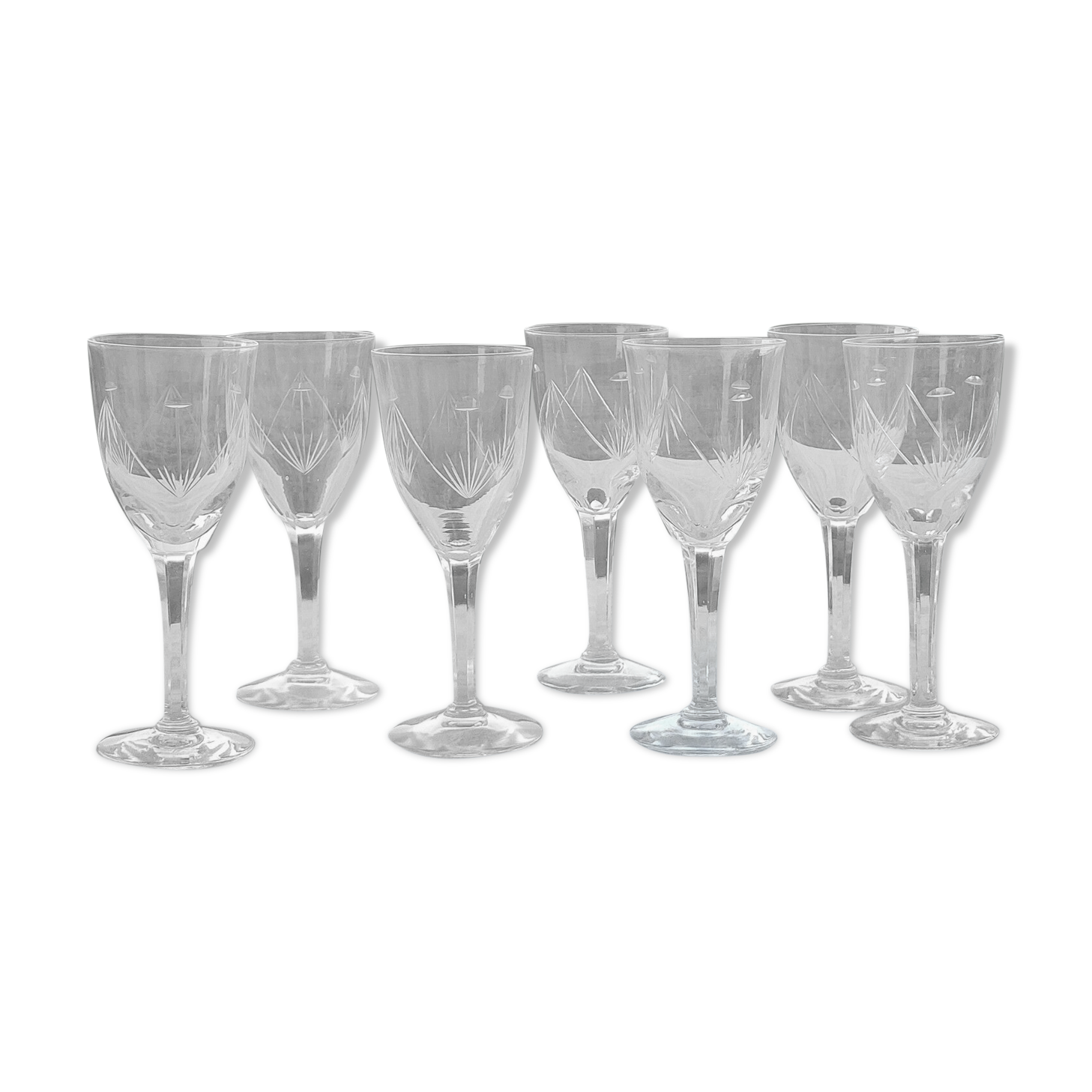 7 Cut Crystal Wine Glasses Faceted leg Baccarat, Saint Louis ??