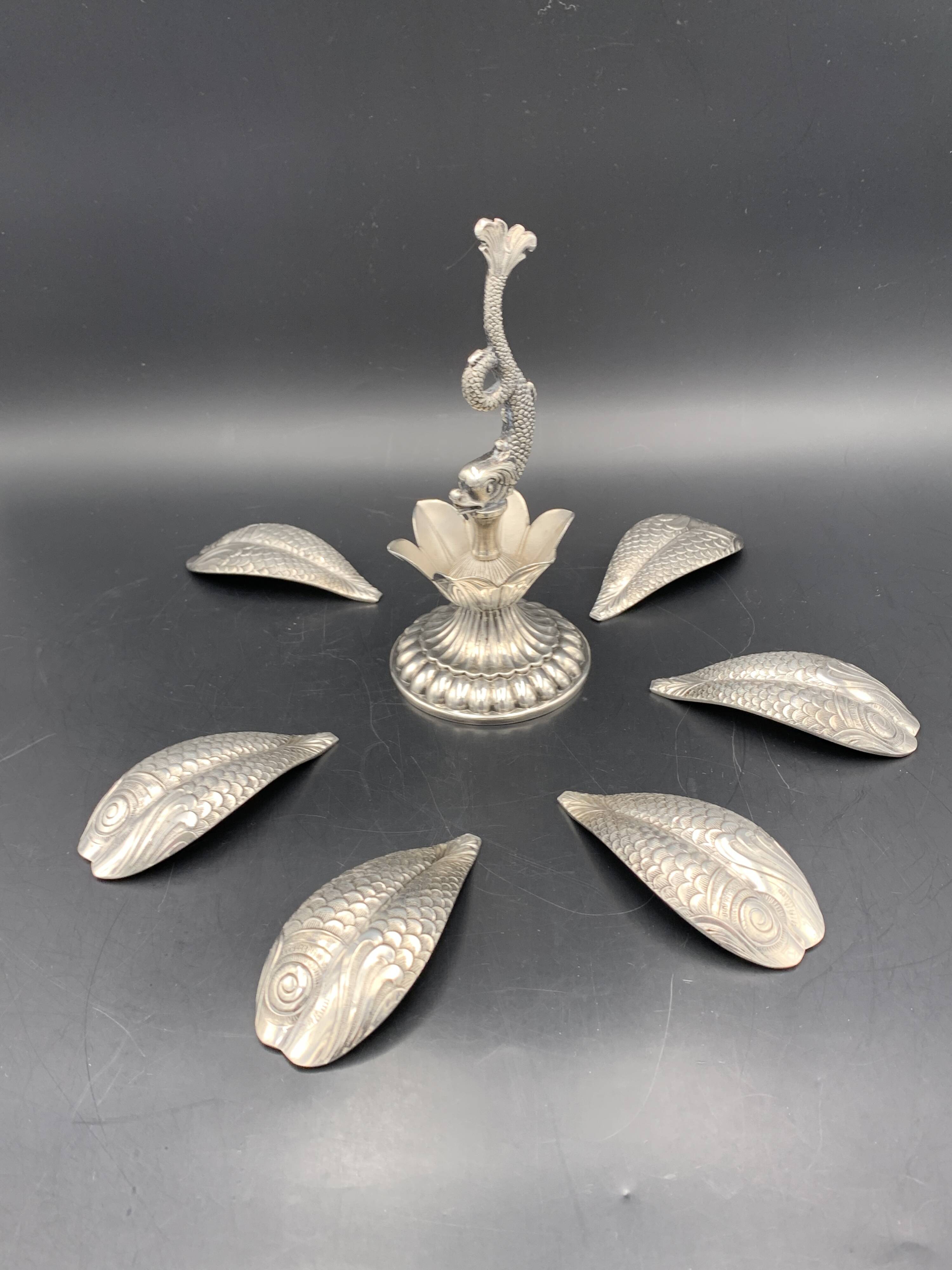 Fleuron - Christofle - Vintage caviar spoon display "Flower of Poseidon" in silver metal