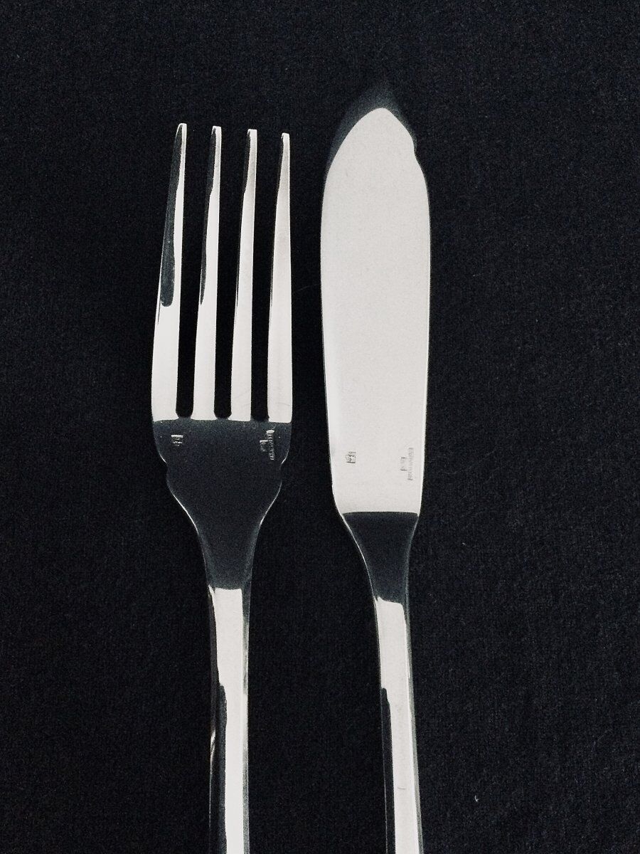 12 Christofle Fish Cutlery Model Cluny
