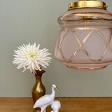 Vintage art deco globe pendant lamp in pink and gold glass