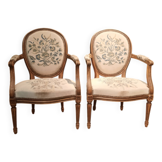 Pair of Louis XV style medallion armchairs.