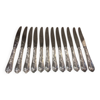 12 silver-plated metal table knives St Medard rocaille Florian
