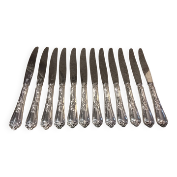 12 silver-plated metal table knives St Medard rocaille Florian