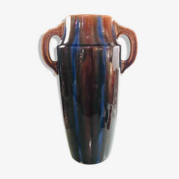 Large Vase 33 cm Art Nouveau in brown and blue vintage ceramic 1920 Vallauris