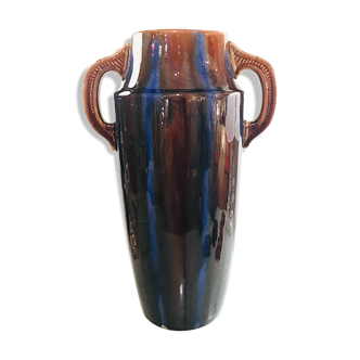 Vase en céramique marron et bleu Vallauris