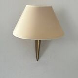Pair of vintage brass and beige fabric wall lights, France 1970