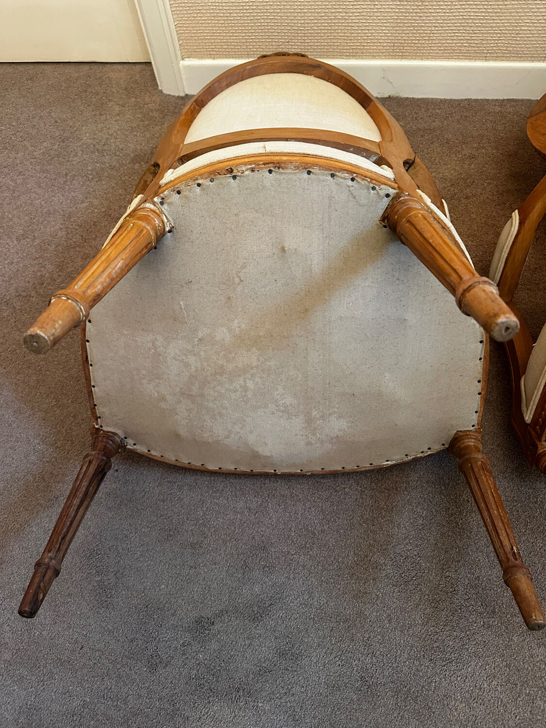 Pair of Louis XVI style medallion armchairs, late 19th / early 20th century.