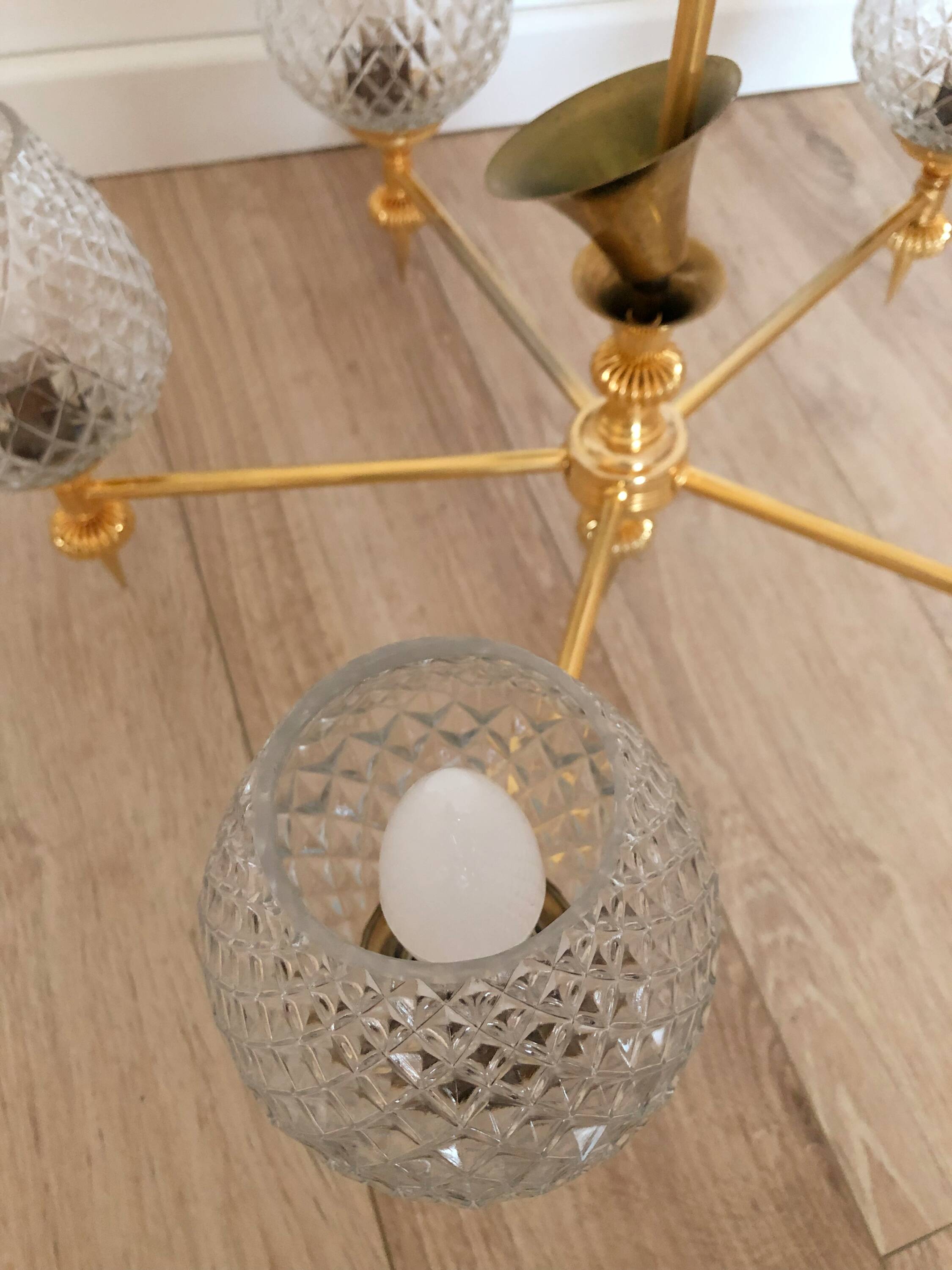 Vintage 5-light chandelier in glass and brass