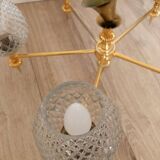 Lustre 5 feux vintage en verre et laiton