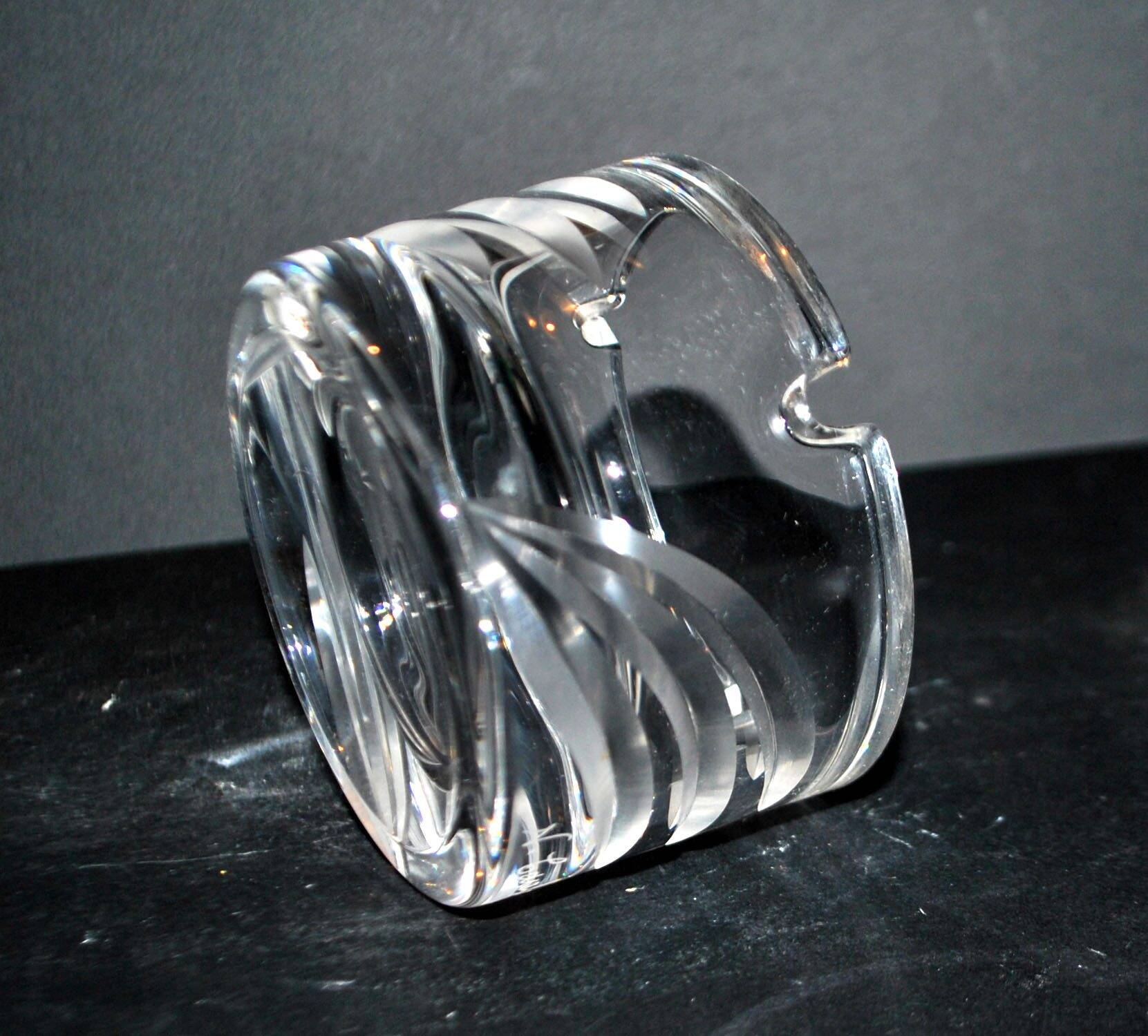 Vintage cut crystal ashtray signed Carabin 1989