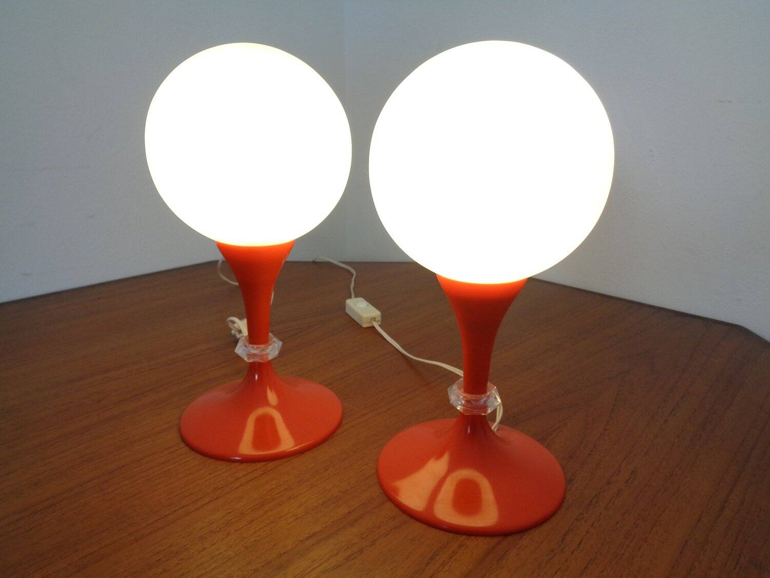 Glass and Plastic Tulip Bedside Lamps, 1970s, Set of 2