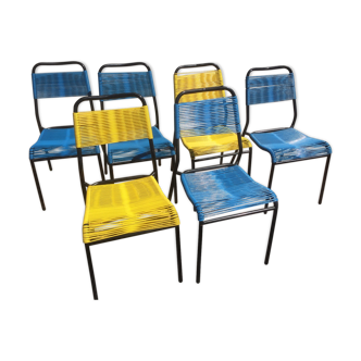 Lot de 6 chaises Scoubidou des années 70