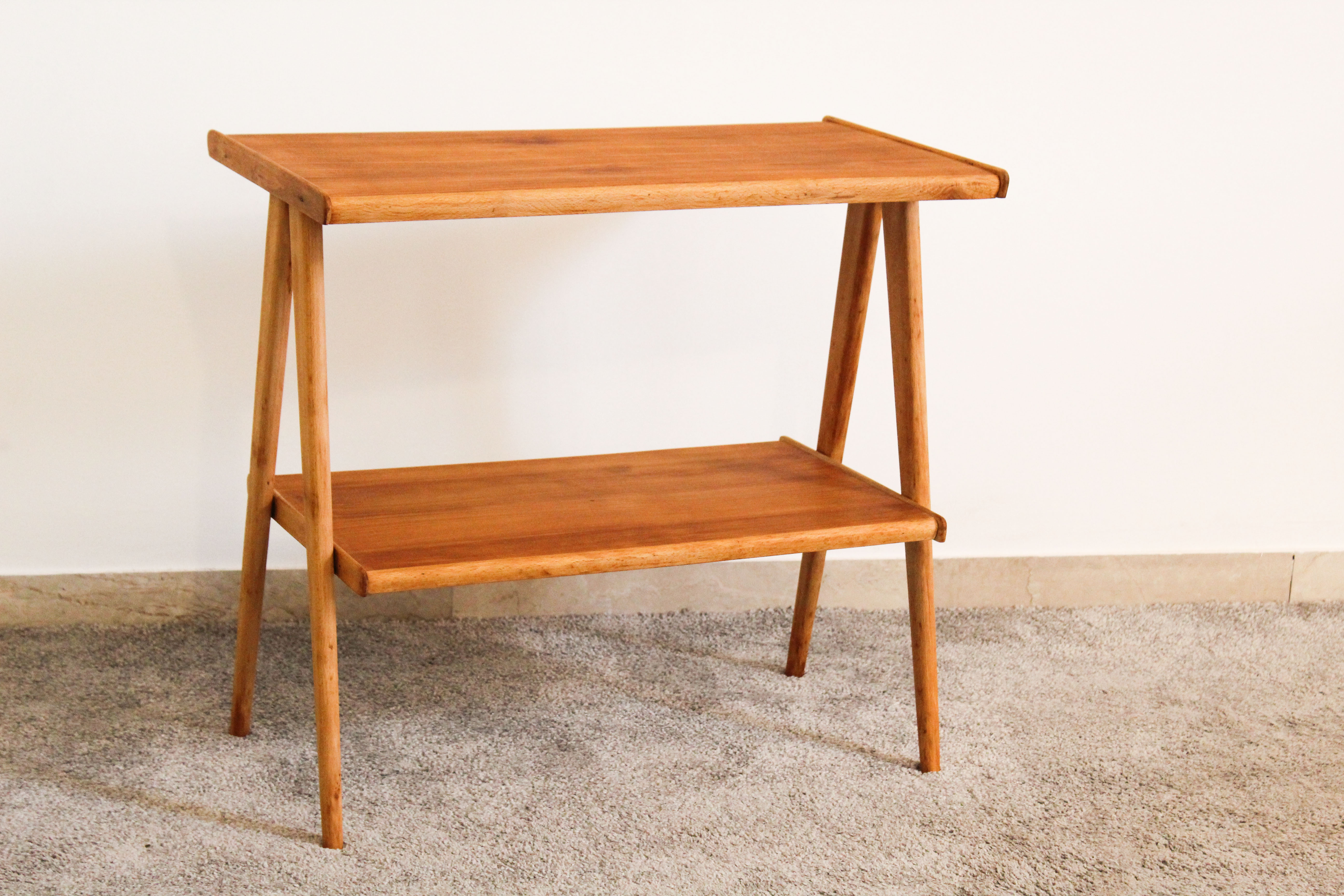 Beech wood coffee table, restored, Italy 50s
