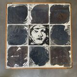 Vintage mahogany & ceramic enamel side table jens thirslund, kähler ceramic (hak), denmark