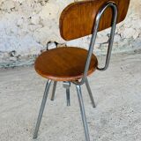 Vintage industrial metal and wood stool with adjustable swivel seat, 1960's