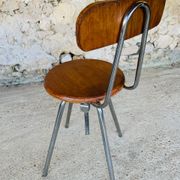 Vintage industrial metal and wood stool with adjustable swivel seat, 1960's