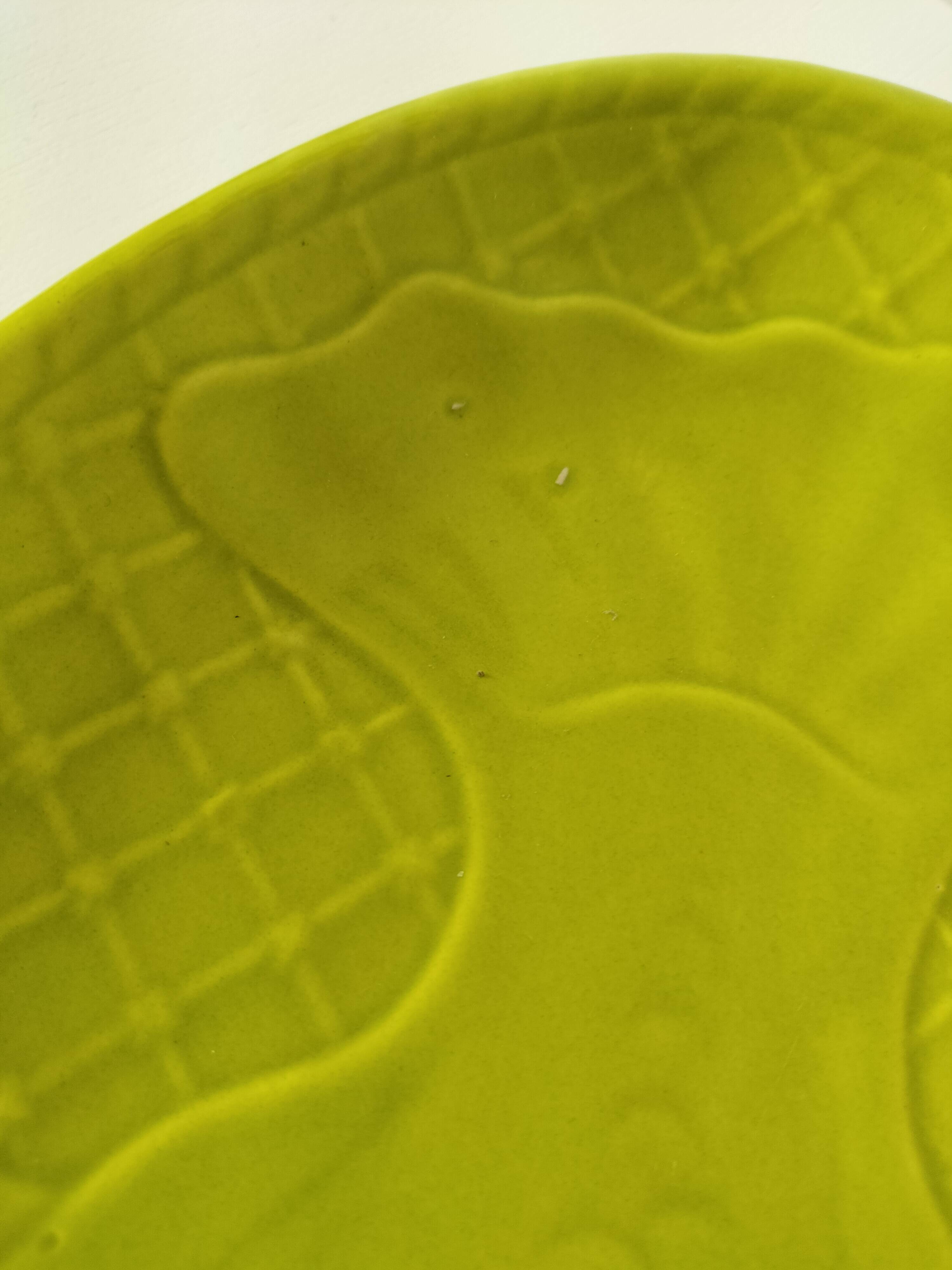 Large fish dish Gien green chartreuse relief vintage