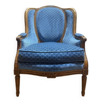 Louis XVI style blue velvet wingback armchair