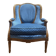 Louis XVI style blue velvet wingback armchair