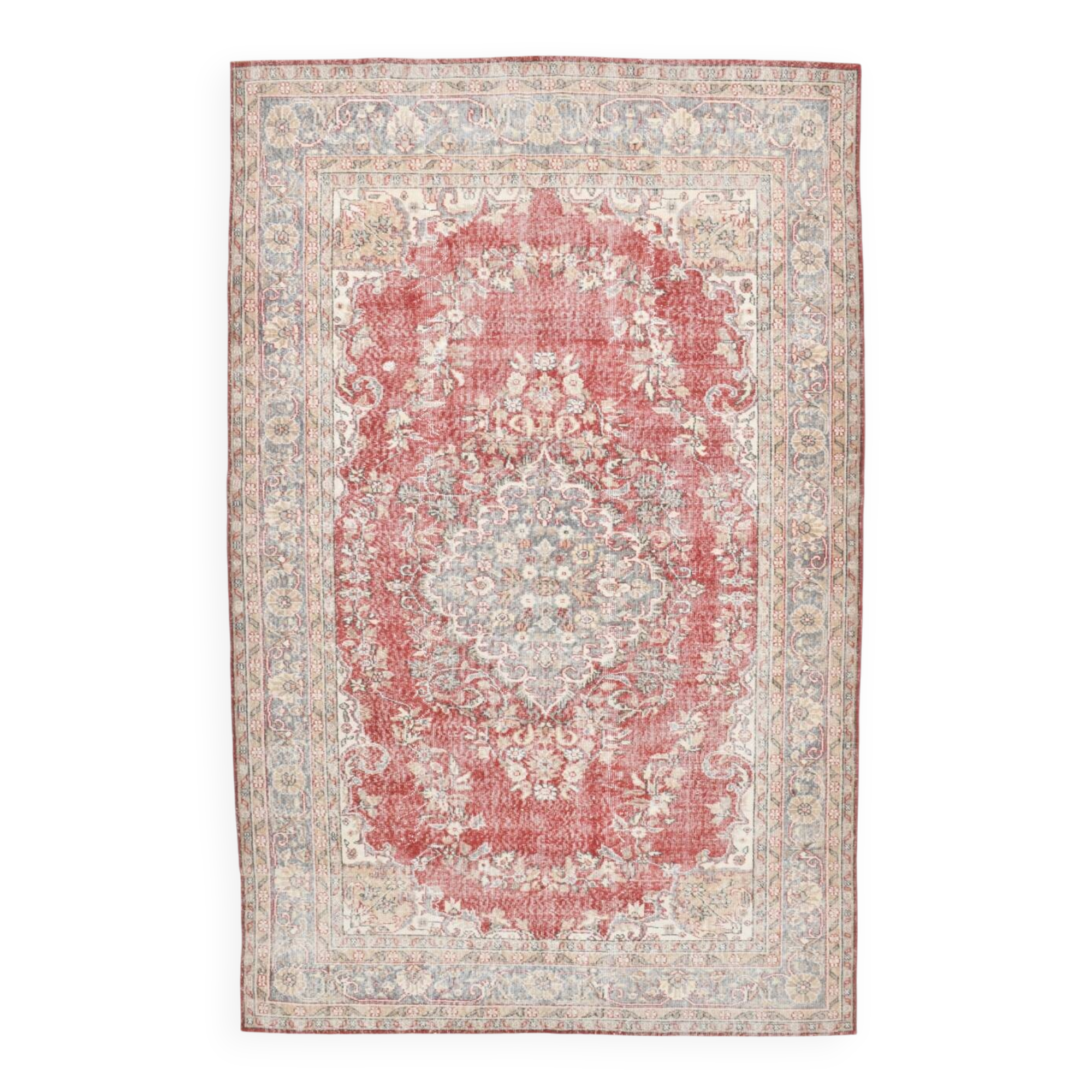 7x10 Faded Red Area Vintage Persian Rug, 199x311 Cm
