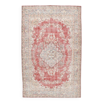 7x10 Faded Red Area Vintage Persian Rug, 199x311 Cm