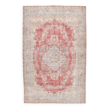 7x10 Faded Red Area Vintage Persian Rug, 199x311 Cm
