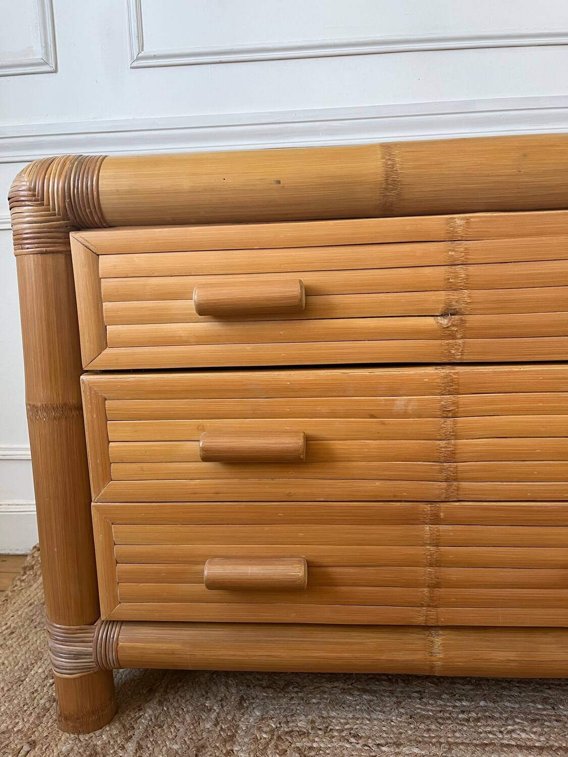 Commode italienne en bambou et rotin