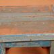 Old small workshop bedside table in Burmese teak original blue patina / ideal in fifth wheel p