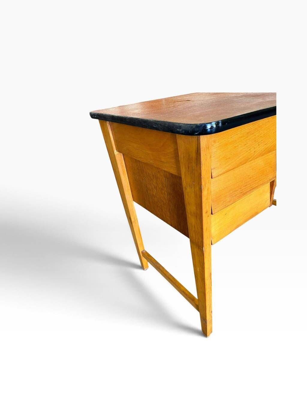 Vintage wooden desk with 3 drawers | 1960s retro style