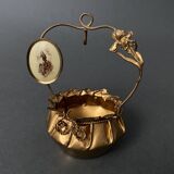 Golden metal basket Napoleon III 19th century foliage decoration religious medallion