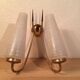 Applique double Arlus années 50, laiton et verre