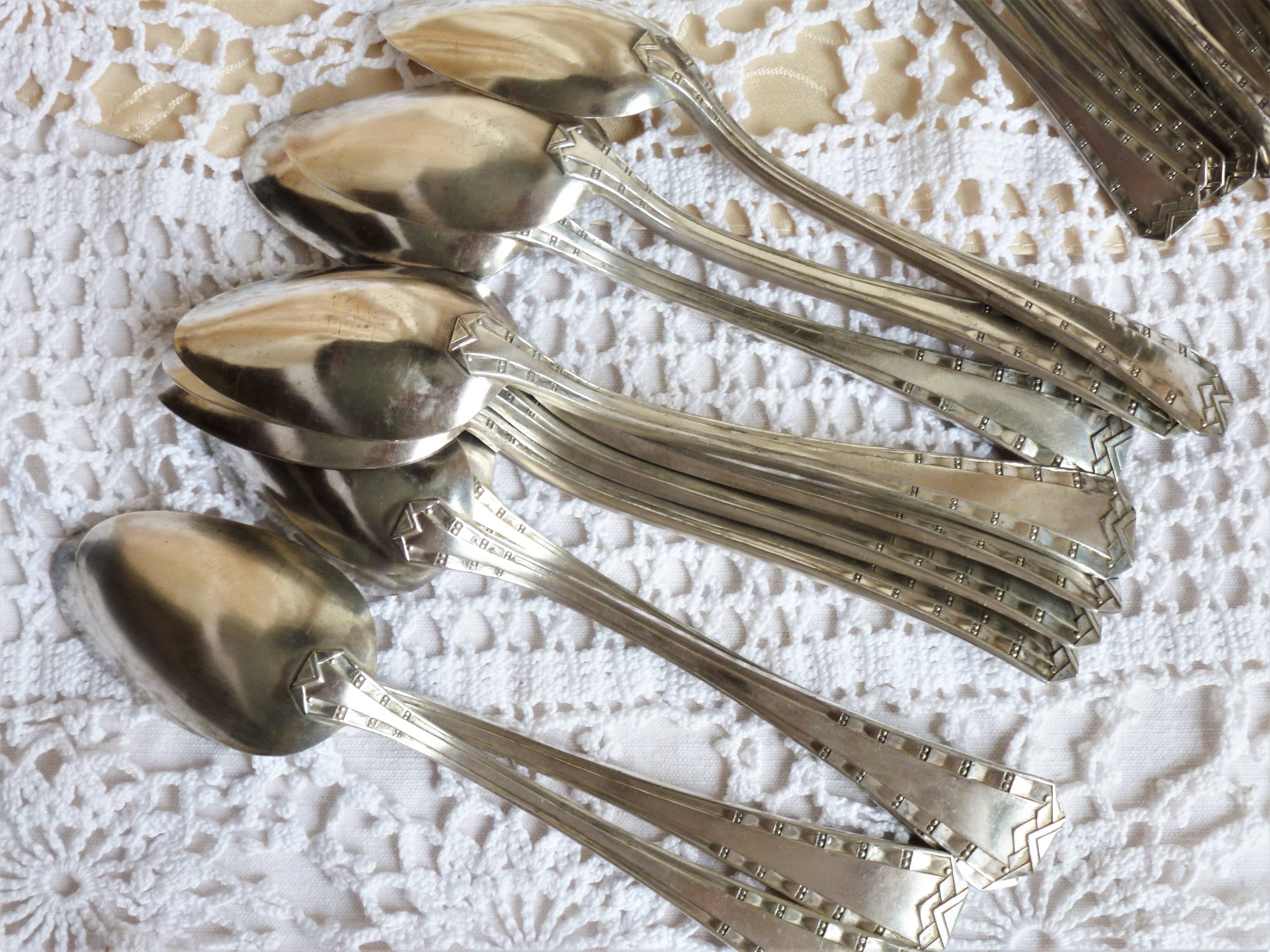 Art Deco silver-plated cutlery, silver-plated cutlery set.