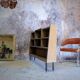 Asymmetrical shelf with lockers on feet