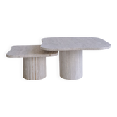 Athena irregular nesting coffee tables in porous natural travertine
