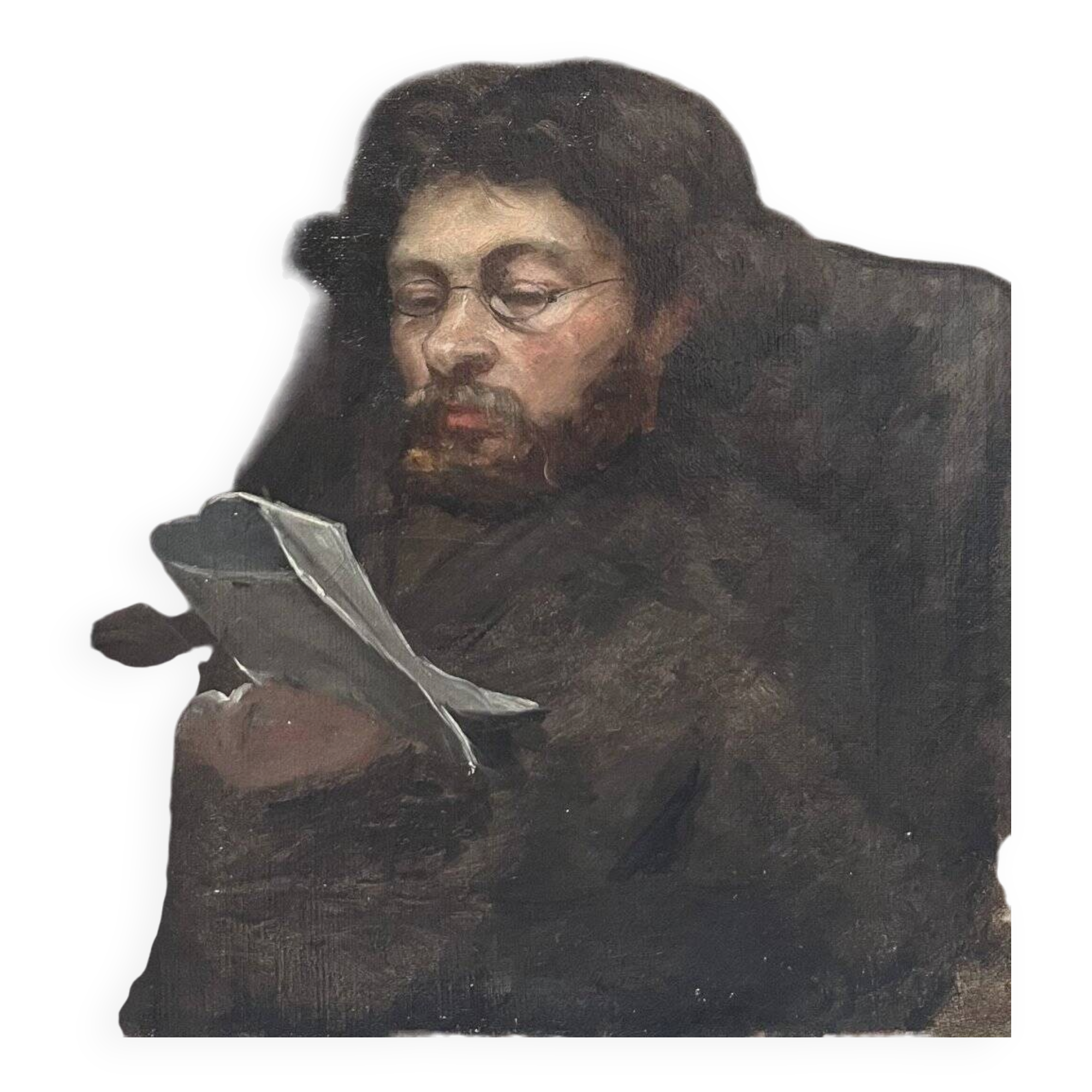 French school of the 19th century, Portrait of a man reading, oil on canvas