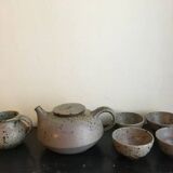 Teapot + 4 bowls in pyrite stoneware from Puisaye, Mr. Isambert Robert Deblander