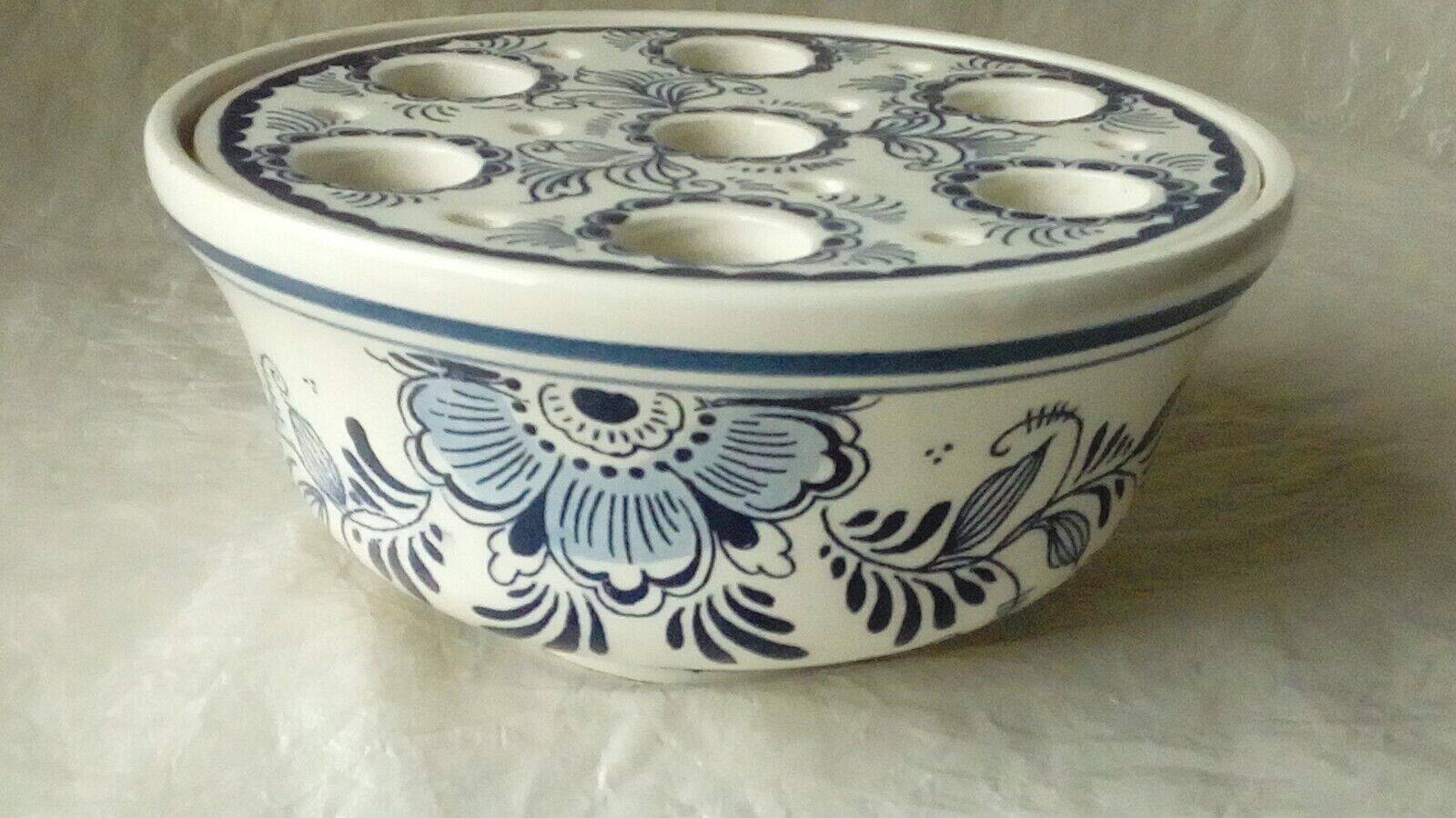 VASE PIQUE FLEURS EN FAIENCE DE DELFT BLUE JUMBO HOLLANDE 16 TROUS
