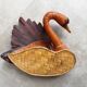 Unique large vintage wicker & rattan swan wall hanging basket