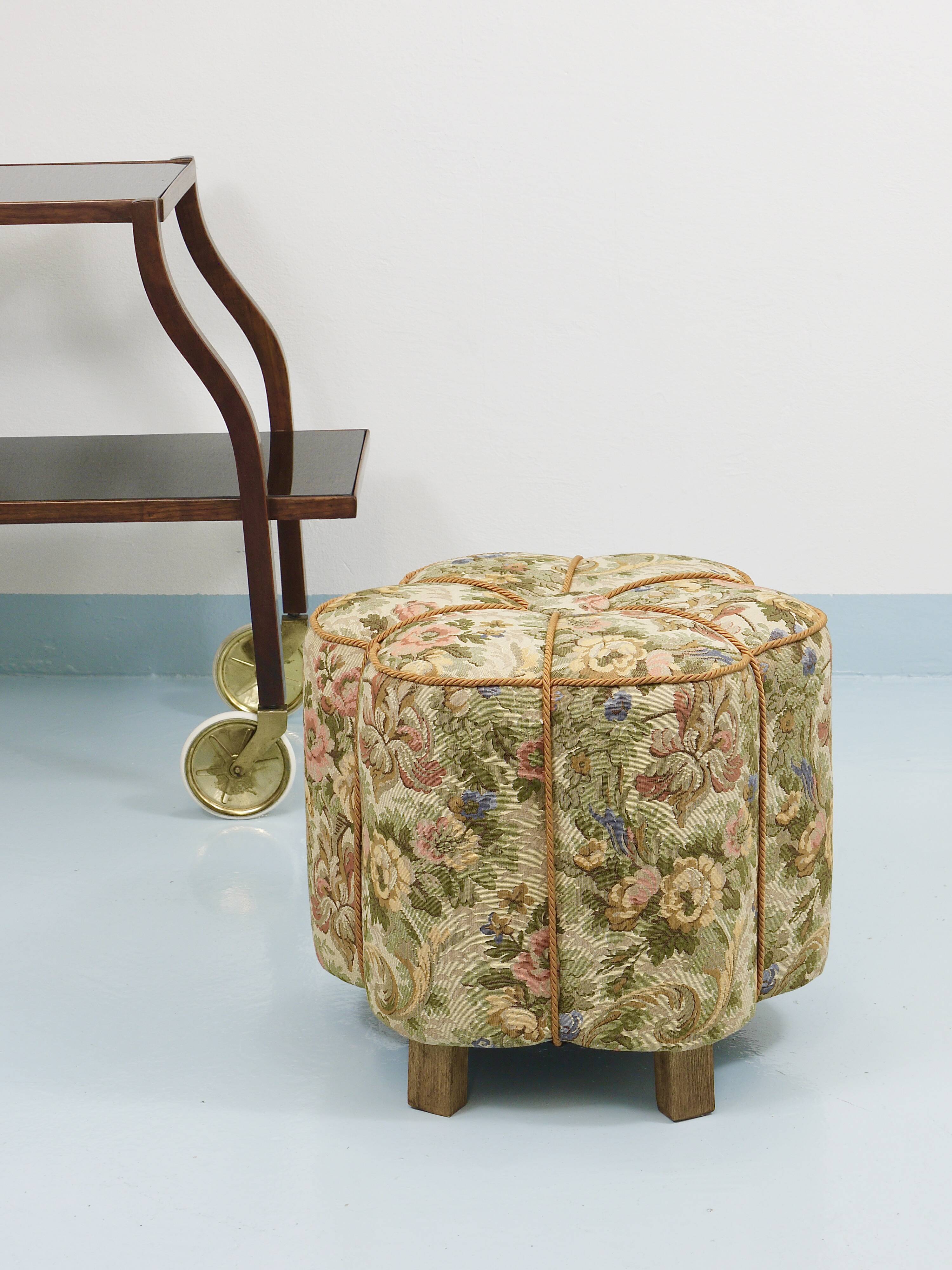 Art Deco Floral Tapestry Stool, Tabouret, Pouf, Ottoman, Vienna, Austria, 1