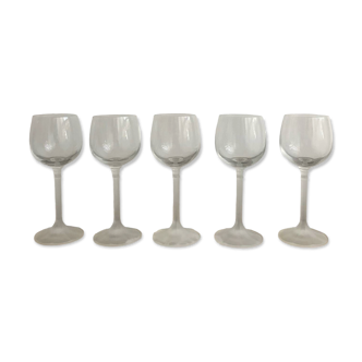 5 wine glasses with frosted glass stem