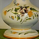 Old ceramic table lamp from Vieux Rodez, floral base, fabric lampshade 3198