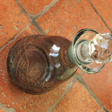 Carafe in worked glass, blue chandelier and its faceted cap